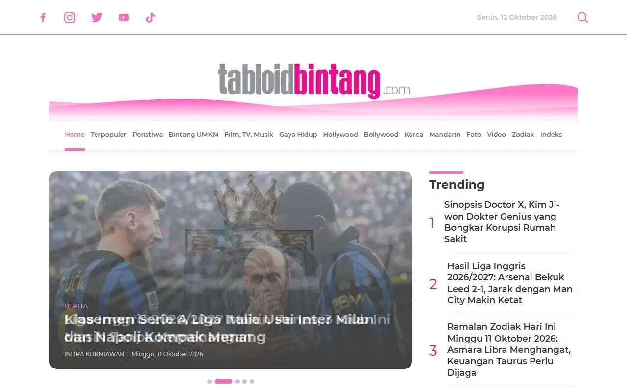 Tampilan website resmi Bintang (tabloid) (tabloidbintang.com)