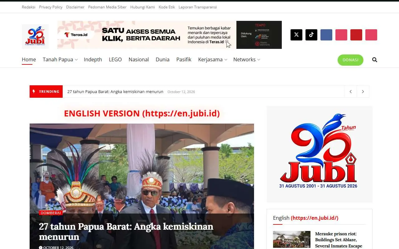 Tampilan website resmi Tabloid Jubi (jubi.id)