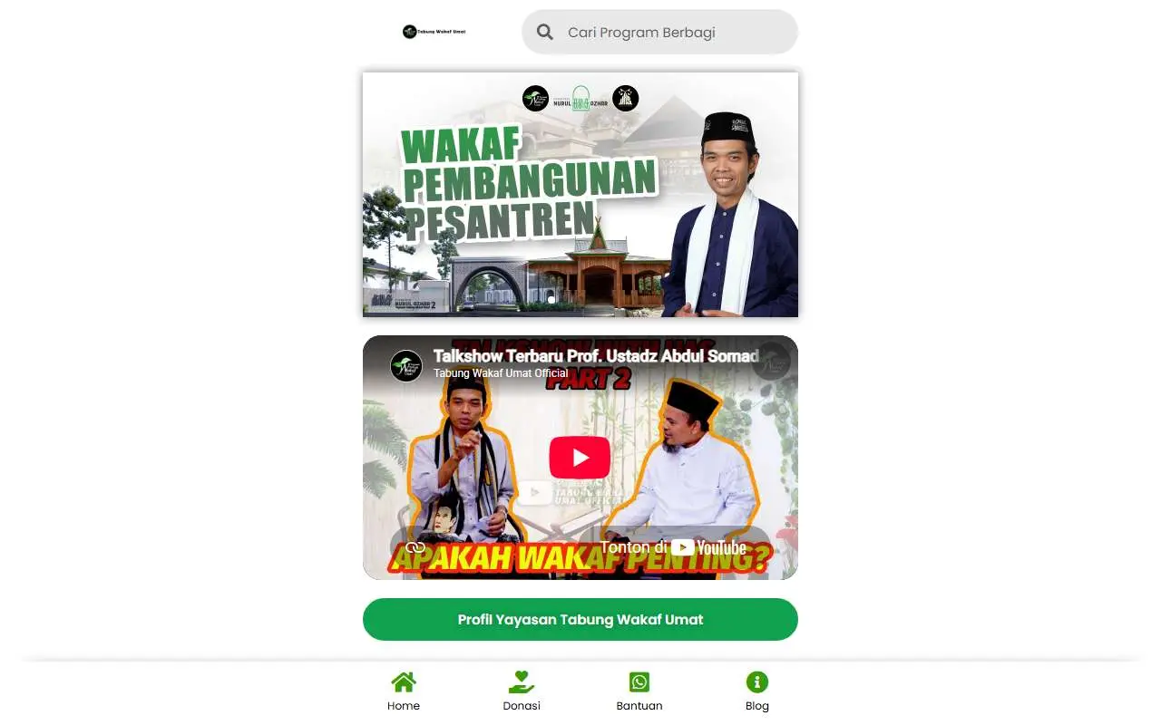 Tampilan website resmi Yayasan Tabung Wakaf Umat (tabungwakafumat.org)