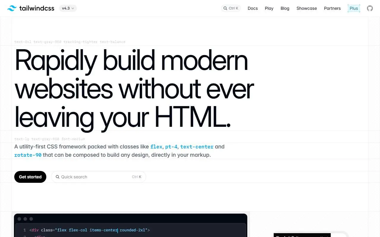 Tampilan website resmi Tailwind CSS (tailwindcss.com)