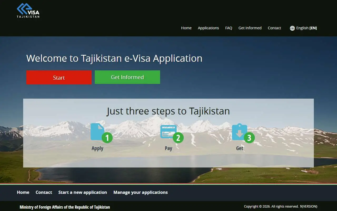 Tampilan website resmi Tajikistan e-Visa (evisa.tj)