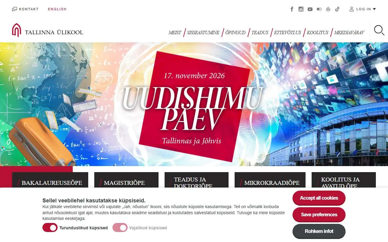 Tampilan website resmi Universitas Tallinn (tlu.ee)