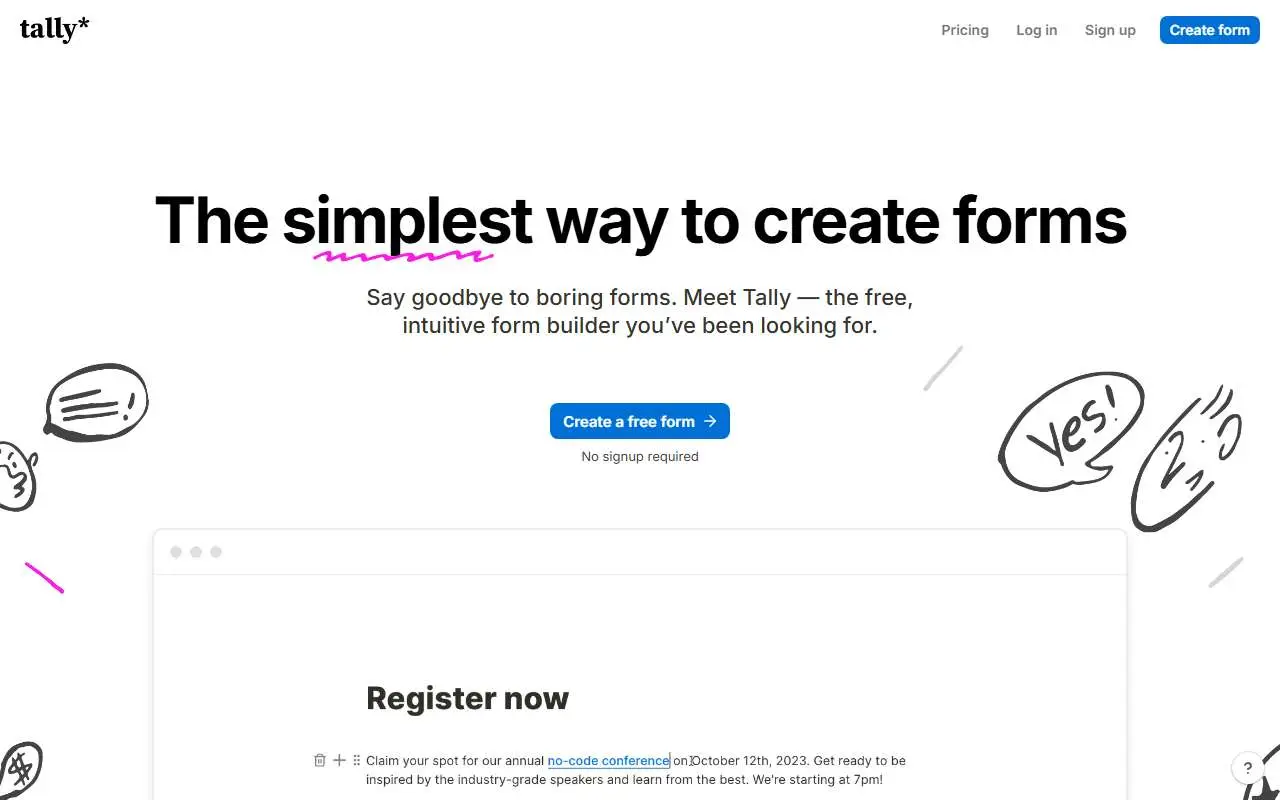 Tampilan website resmi Tally (tally.so)