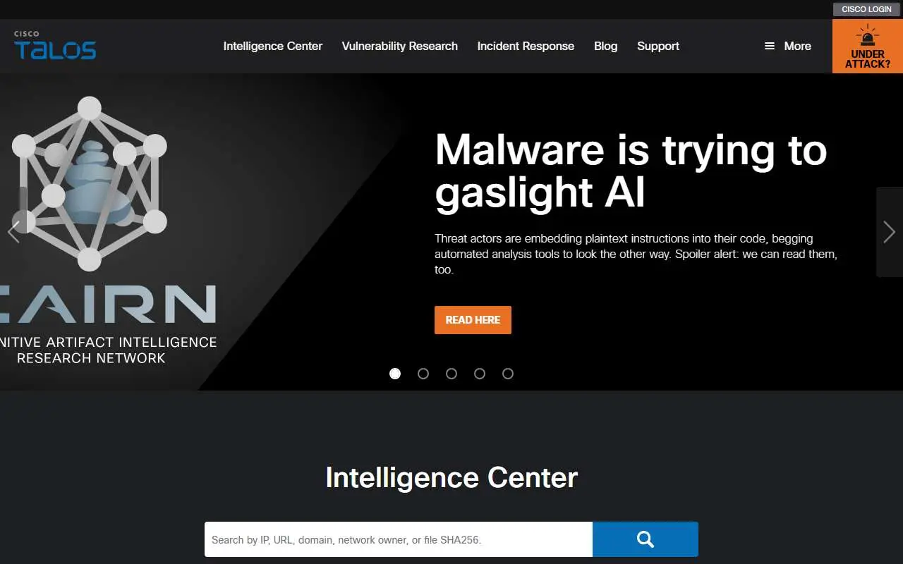 Tampilan website resmi Cisco Talos (talosintelligence.com)