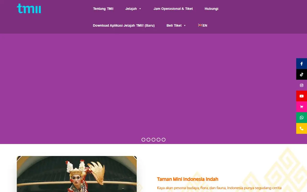 Tampilan website resmi Taman Mini Indonesia Indah (tamanmini.com)
