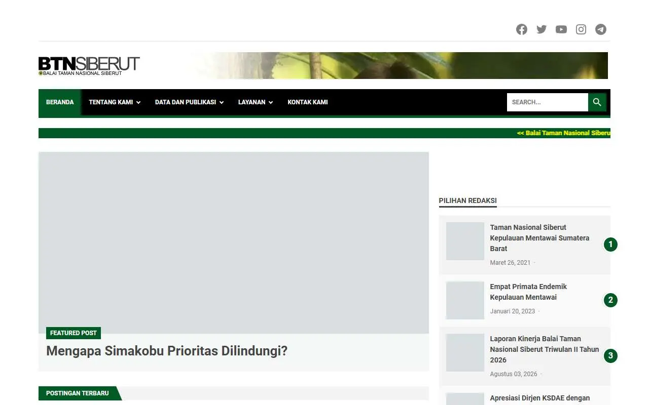 Tampilan website resmi Taman Nasional Siberut (tamannasionalsiberut.org)