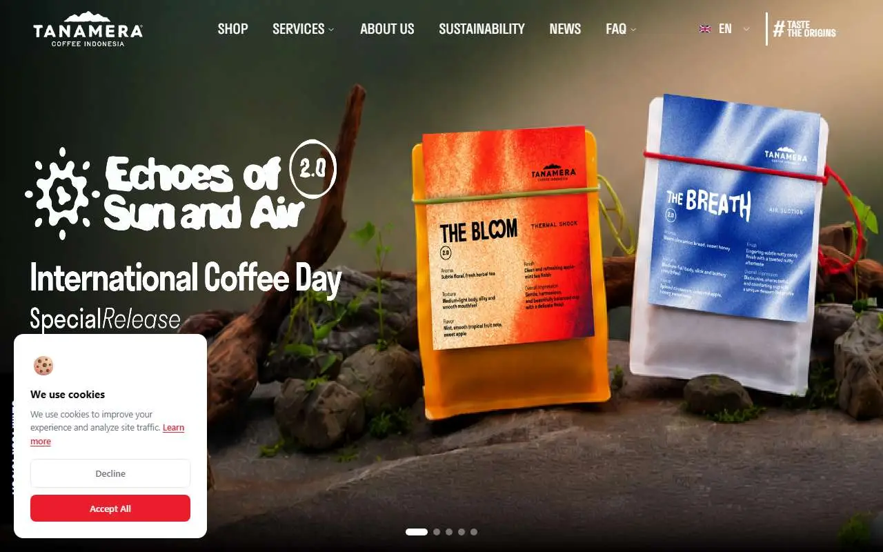 Tampilan website resmi Tanamera Coffee (tanameracoffee.co.id)