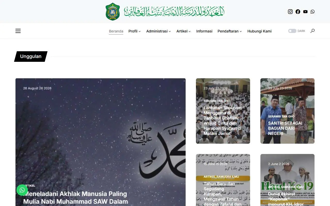 Tampilan website resmi Ponpes Tanbihul Ghofilin (tanbihulghofilin.com)