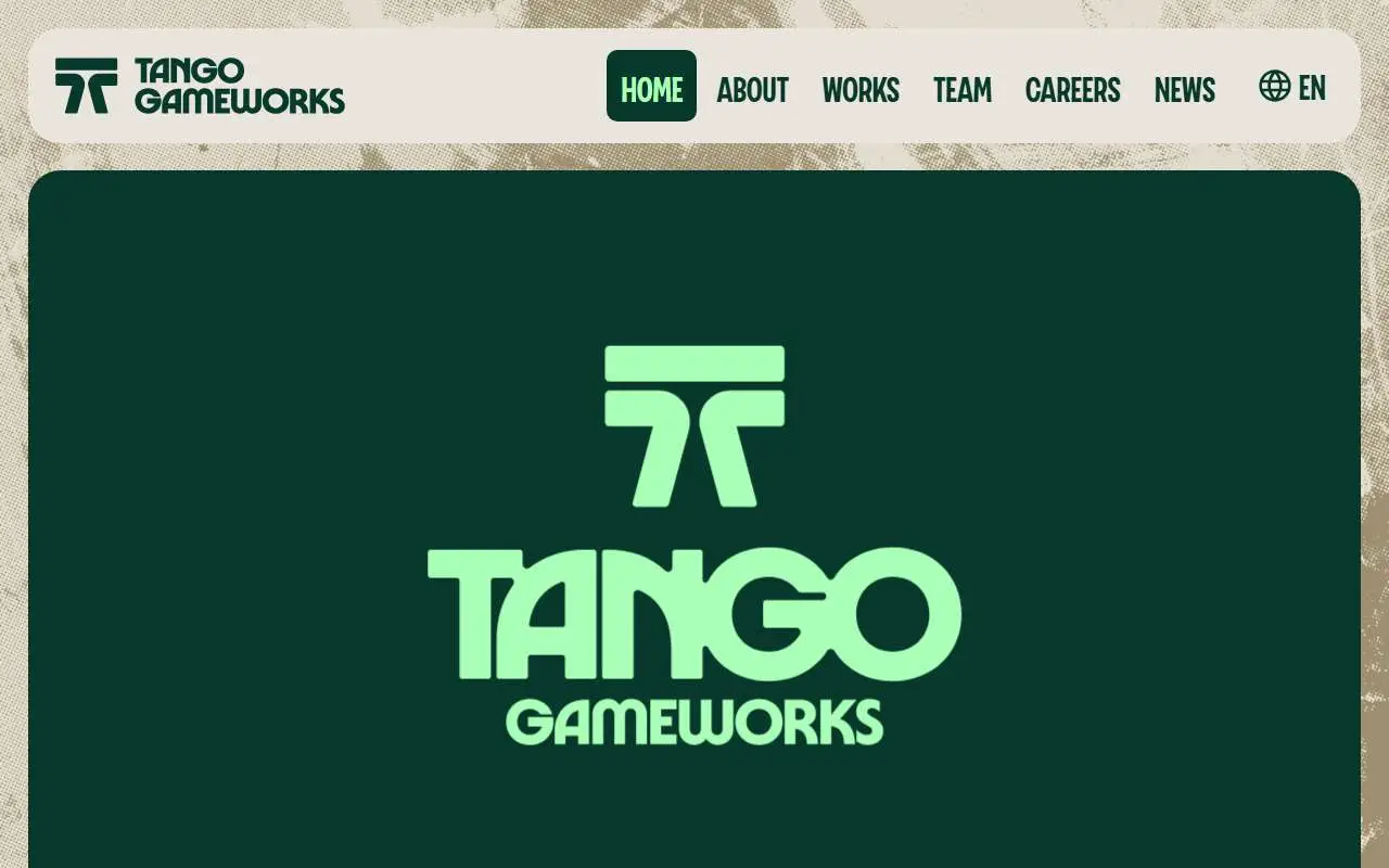 Tampilan website resmi Tango Gameworks (tangogameworks.com)