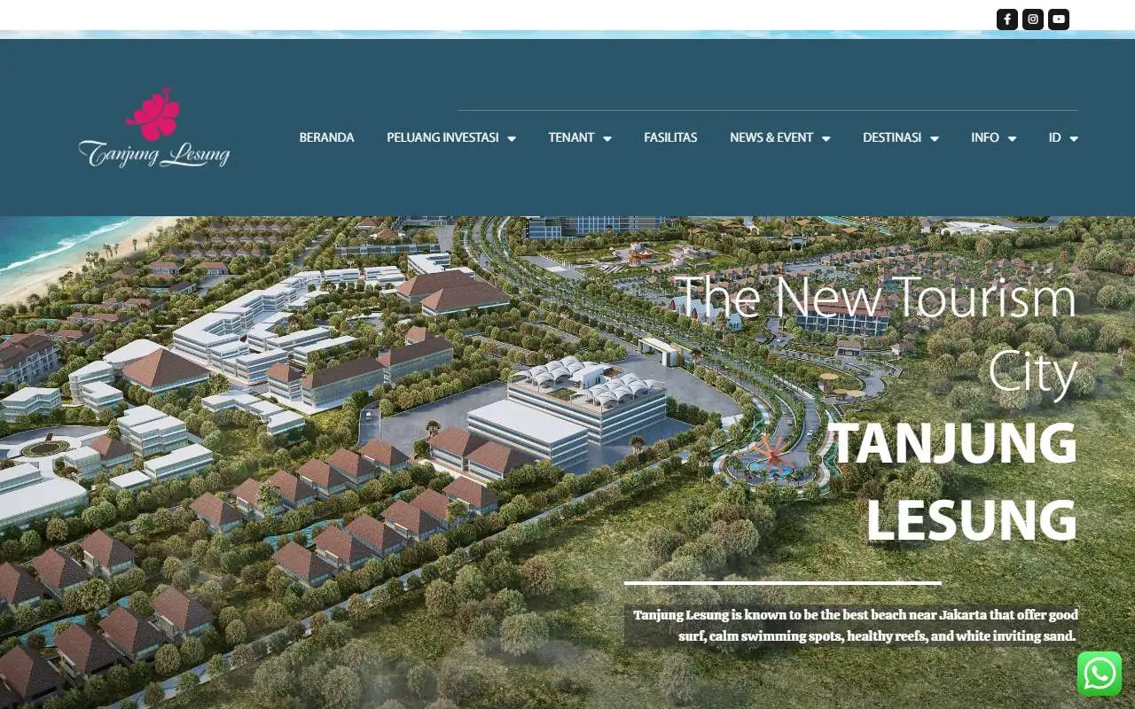 Tampilan website resmi Tanjung Lesung Hotel & Resort (tanjunglesung.com)
