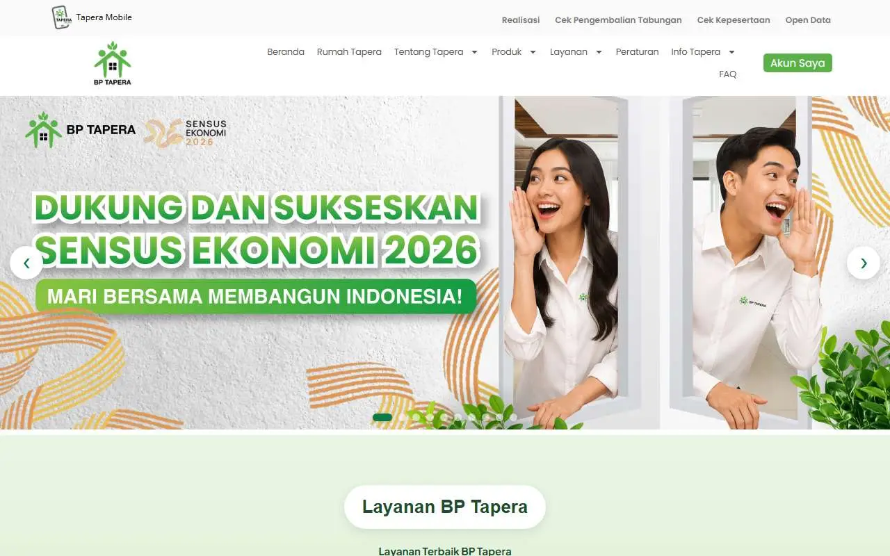 Tampilan website resmi BP Tapera (tapera.go.id)