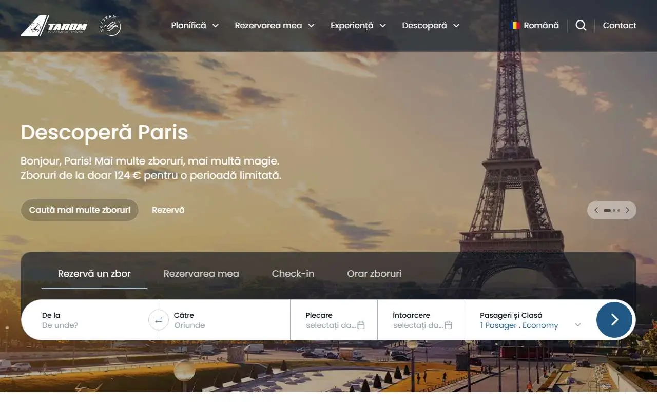 Tampilan website resmi TAROM (tarom.ro)