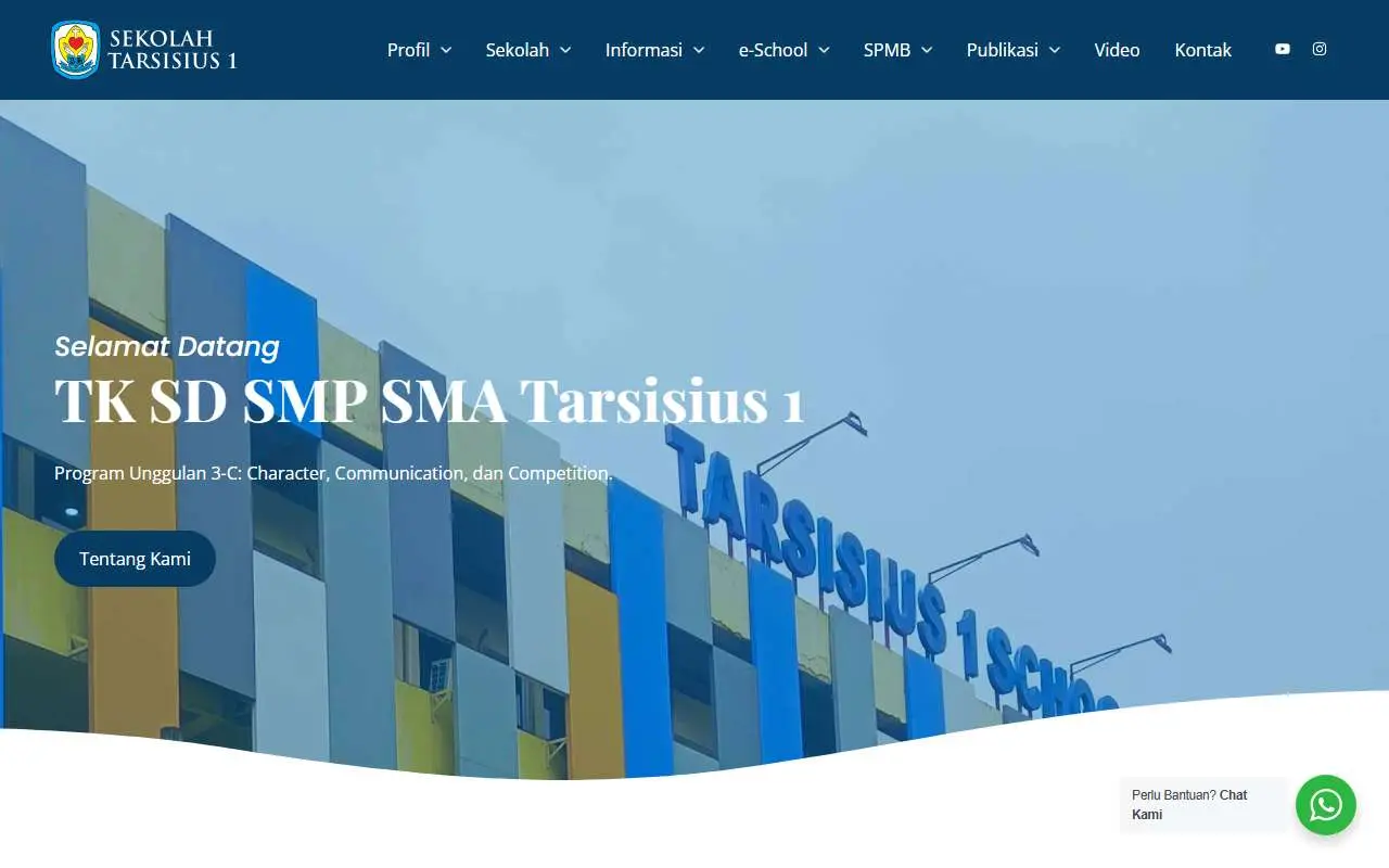Tampilan website resmi Tarsisius 1 School (tarsisius1.sch.id)
