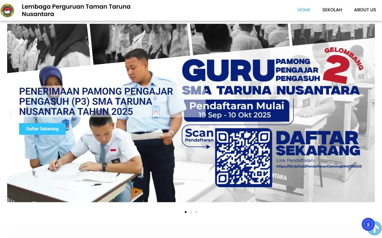 Tampilan website resmi SMA Taruna Nusantara (tarunanusantara.sch.id)