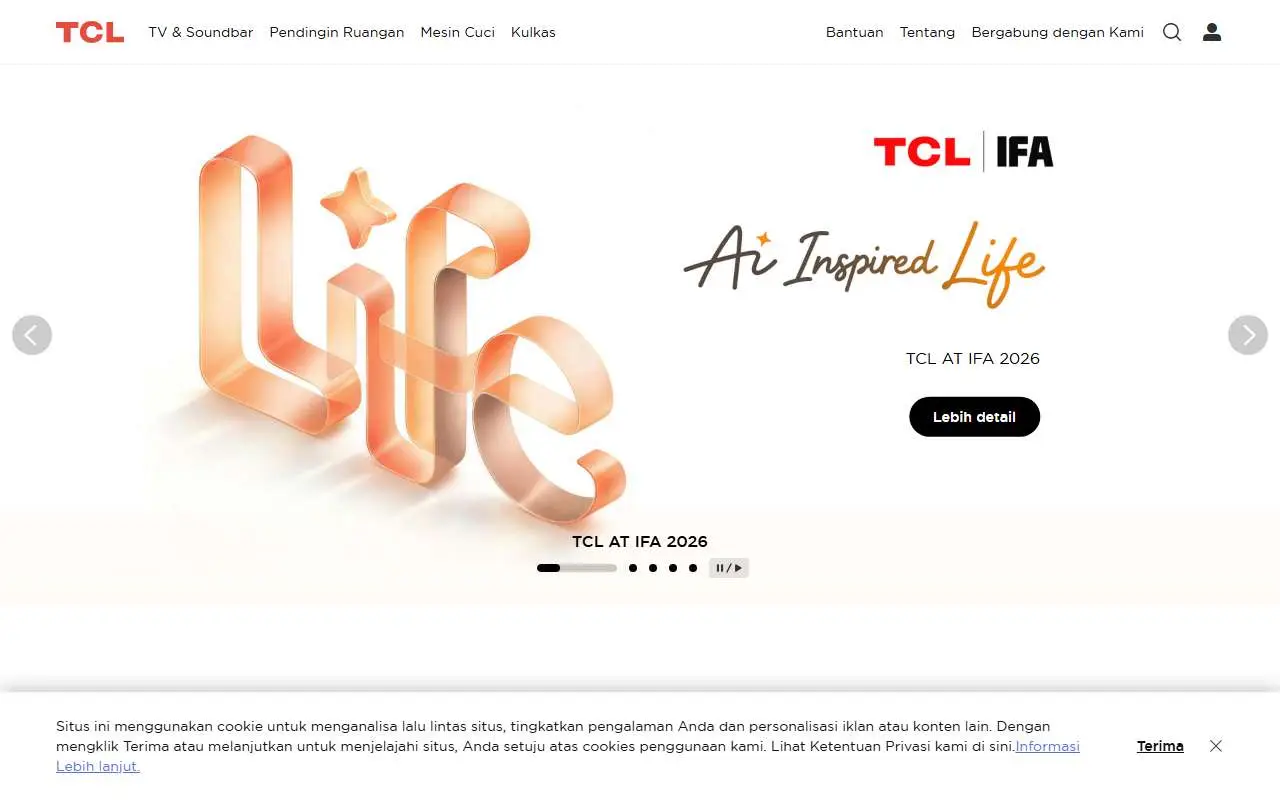 Tampilan website resmi TCL (tcl.com)