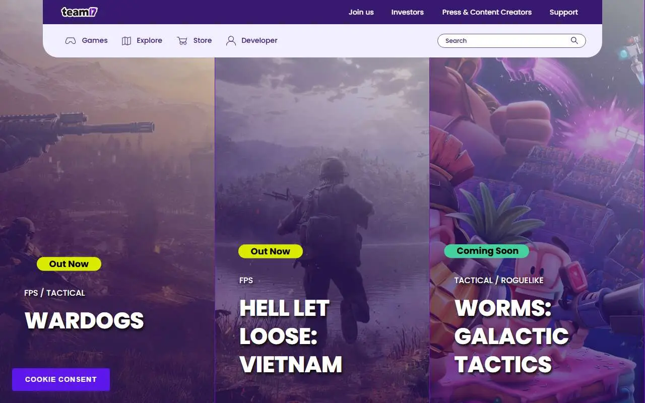 Tampilan website resmi Team17 (team17.com)