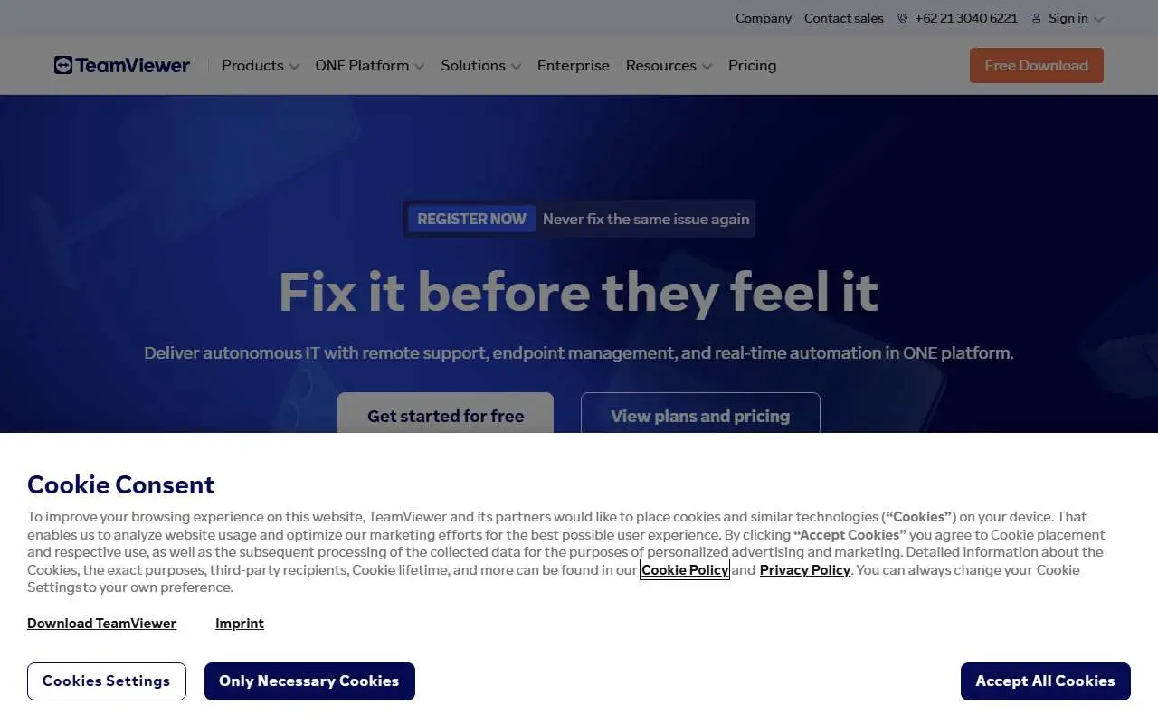 Tampilan website resmi TeamViewer (teamviewer.com)