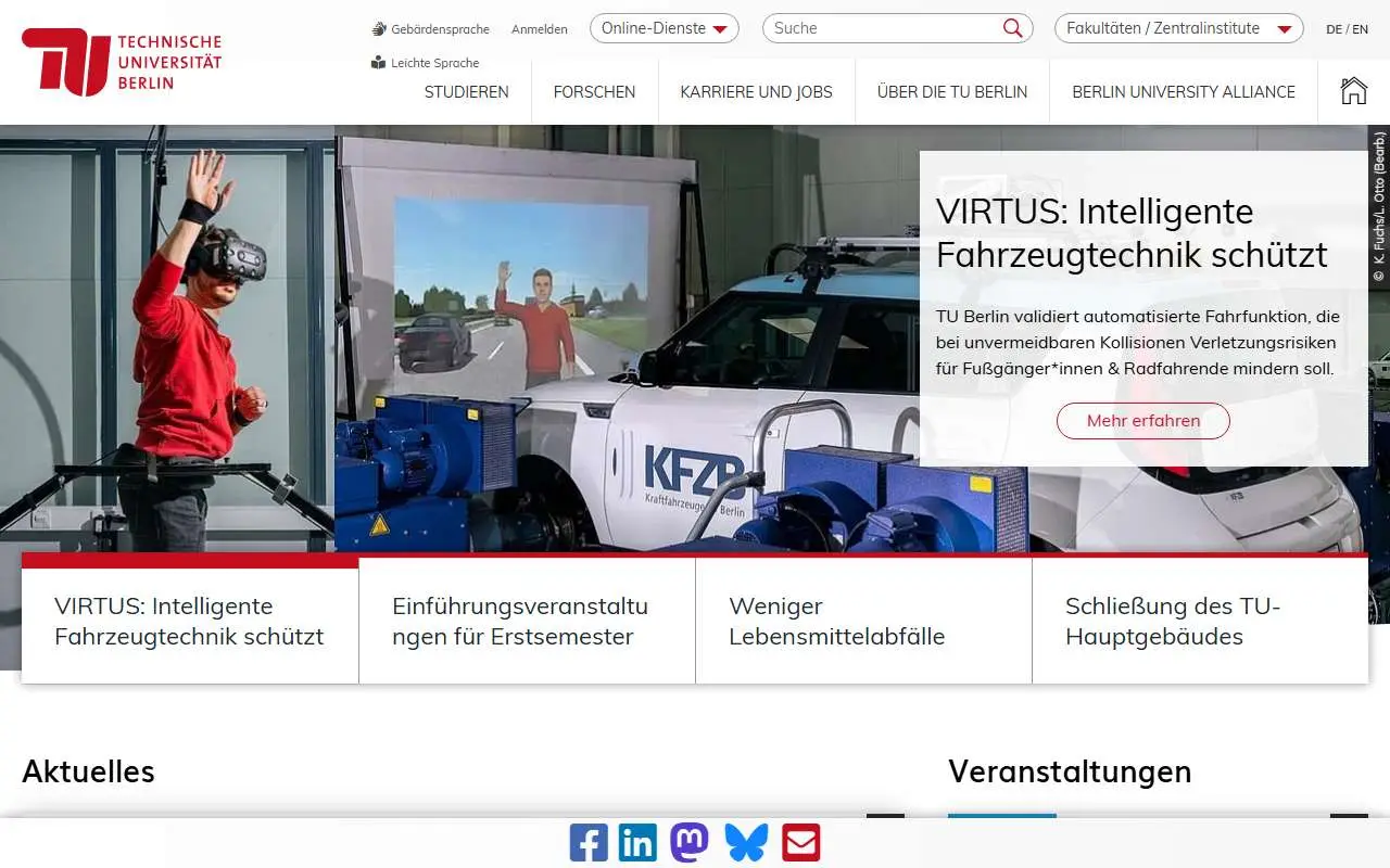 Tampilan website resmi Universitas Teknologi Berlin (tu.berlin)