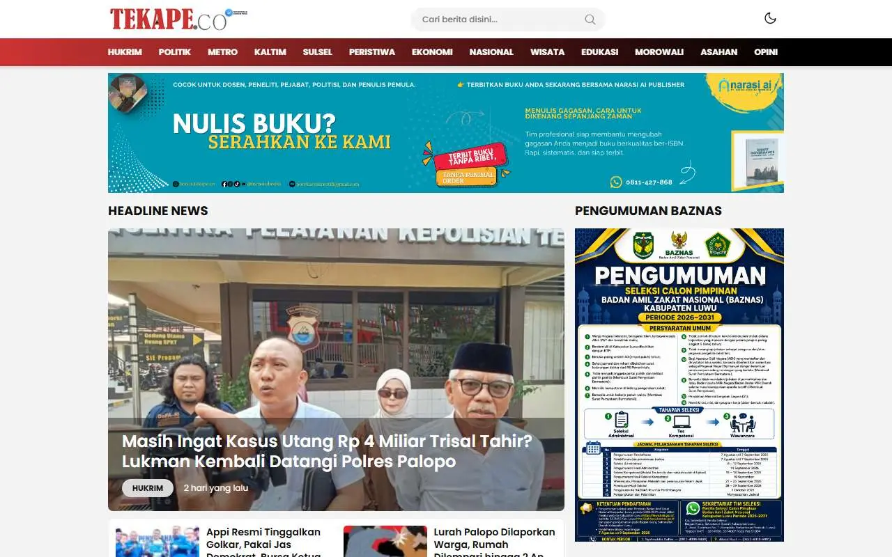 Tampilan website resmi Tekape (tekape.co)