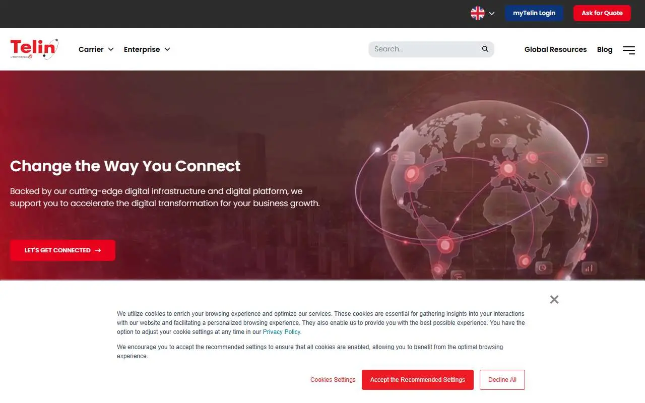 Tampilan website resmi Telin (telin.net)