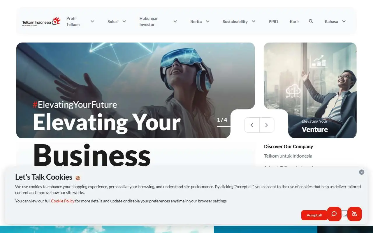 Tampilan website resmi Telkom Indonesia (telkom.co.id)