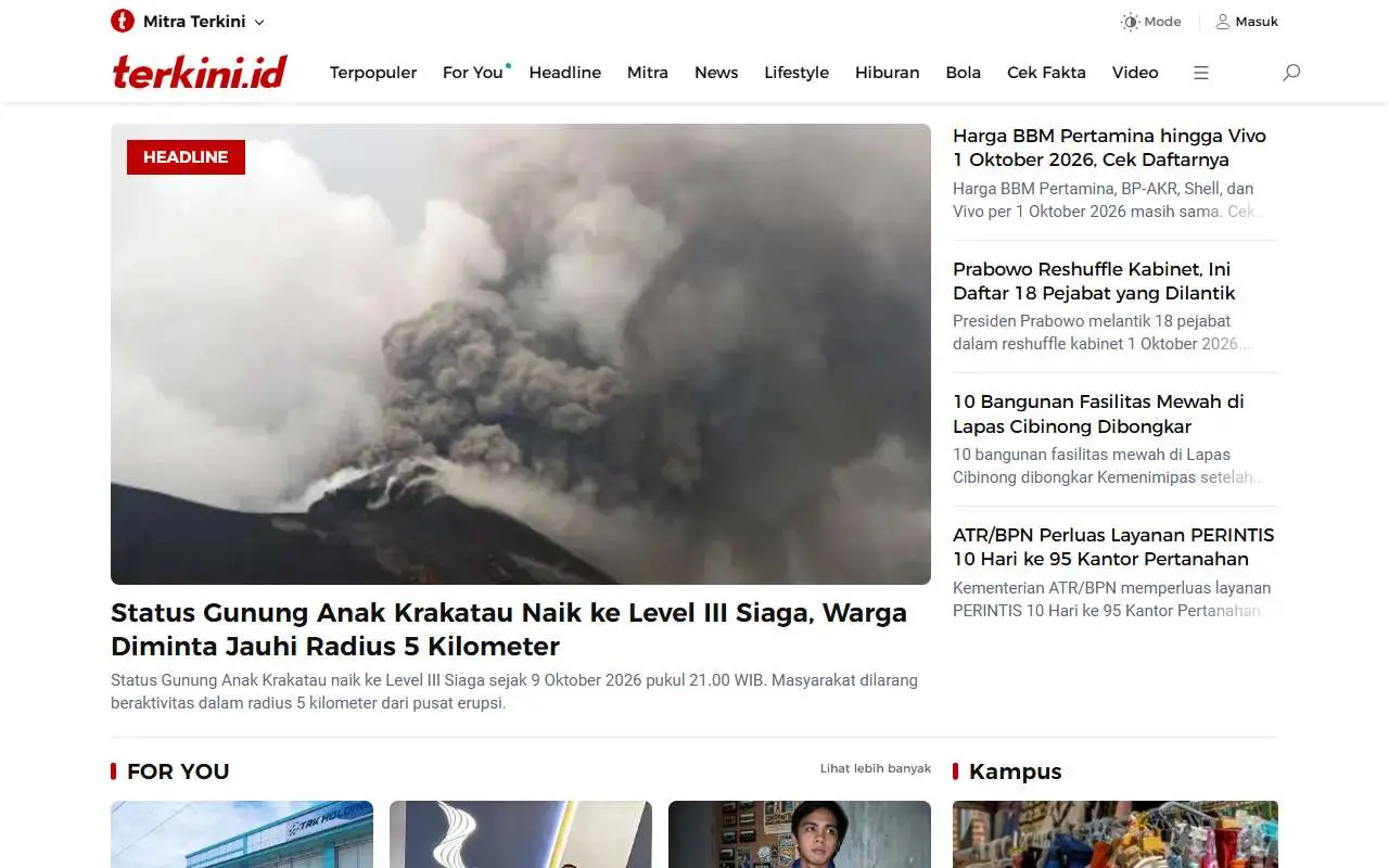 Tampilan website resmi Terkini (terkini.id)