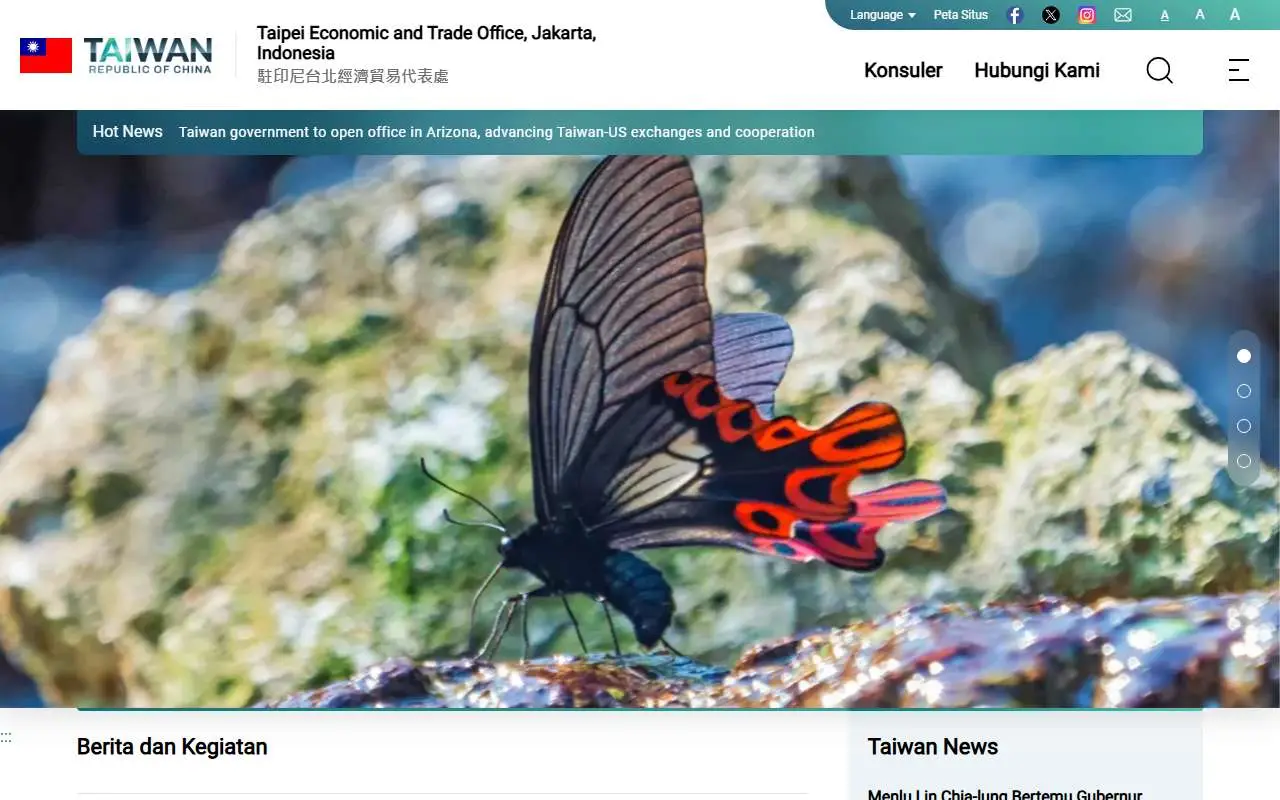 Tampilan website resmi Kantor Dagang dan Ekonomi Taipei (roc-taiwan.org)