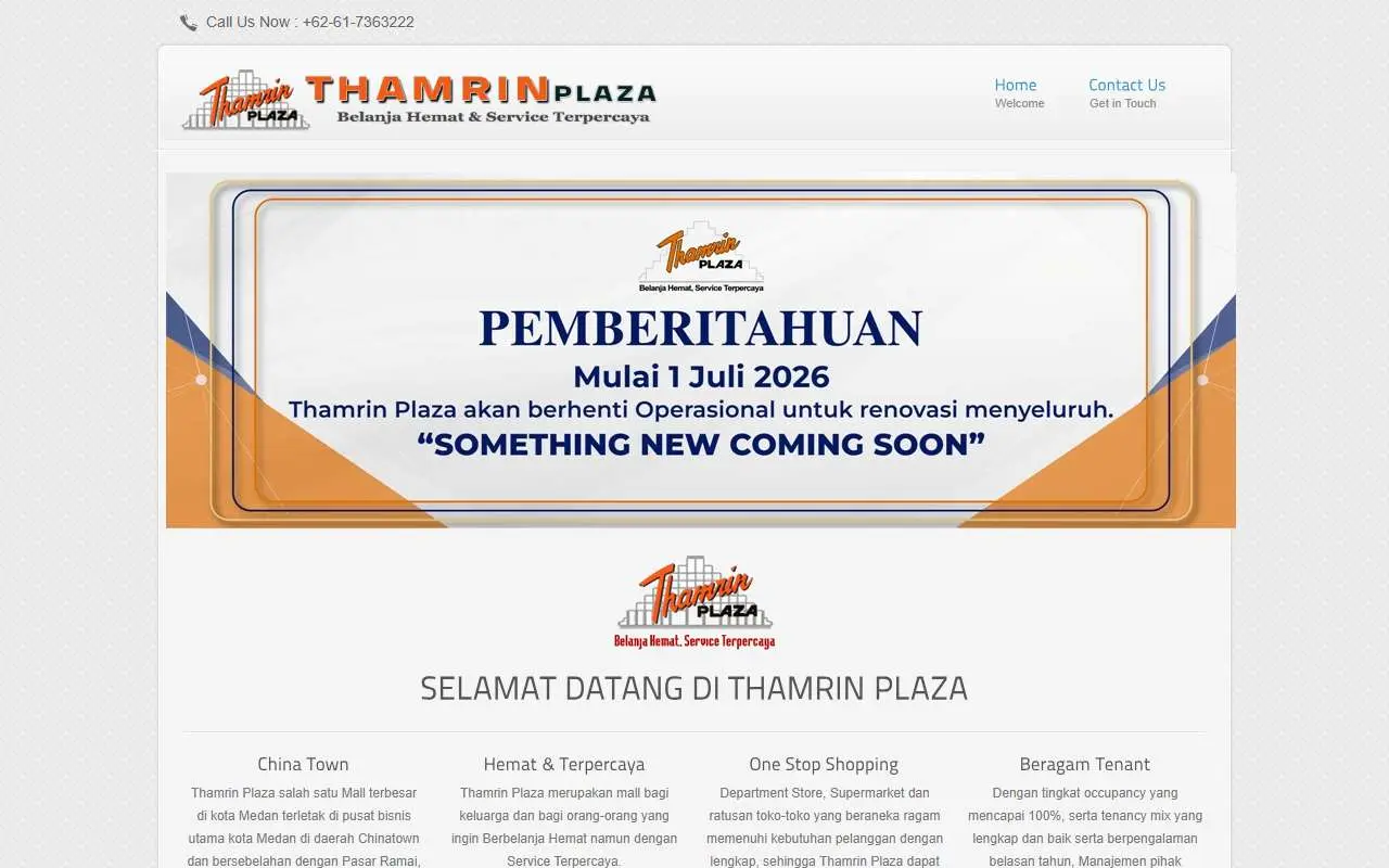 Tampilan website resmi Thamrin Plaza (thamrinplaza.com)