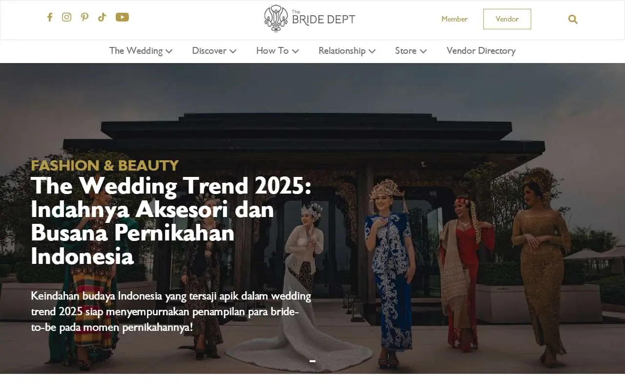 Tampilan website resmi The Bride Dept (thebridedept.com)
