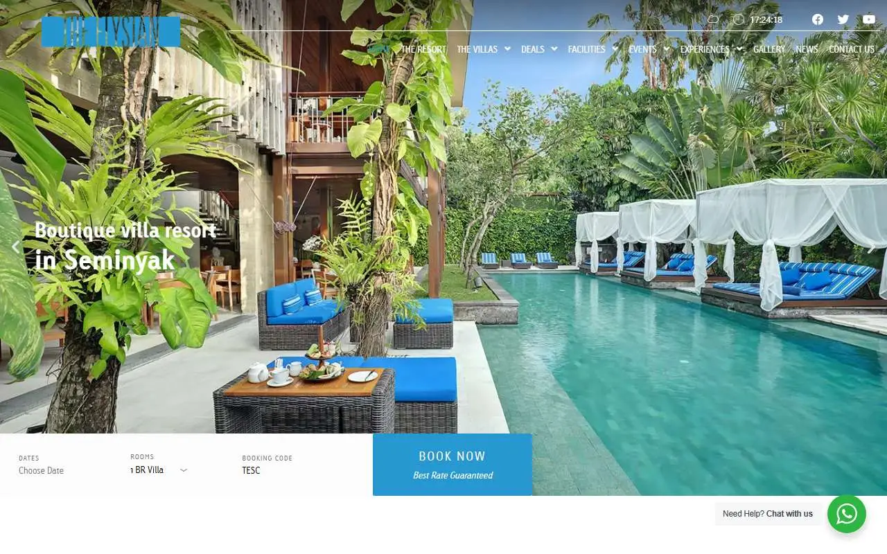 Tampilan website resmi The Elysian Hotel (theelysian.com)