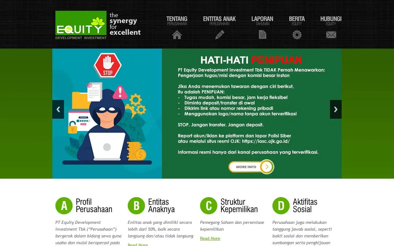Tampilan website resmi Equity Development Investment (theequityone.com)