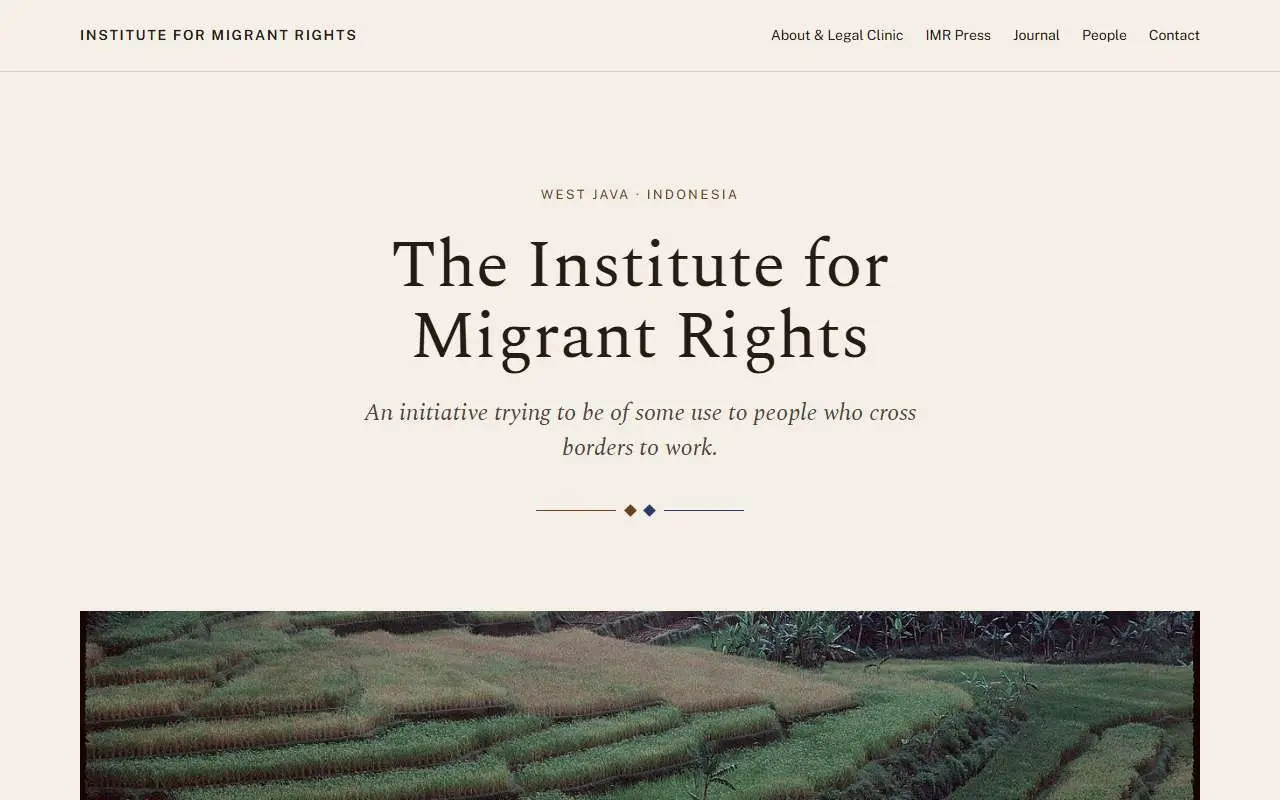 Tampilan website resmi Institute for Migrant Rights (theimr.org)
