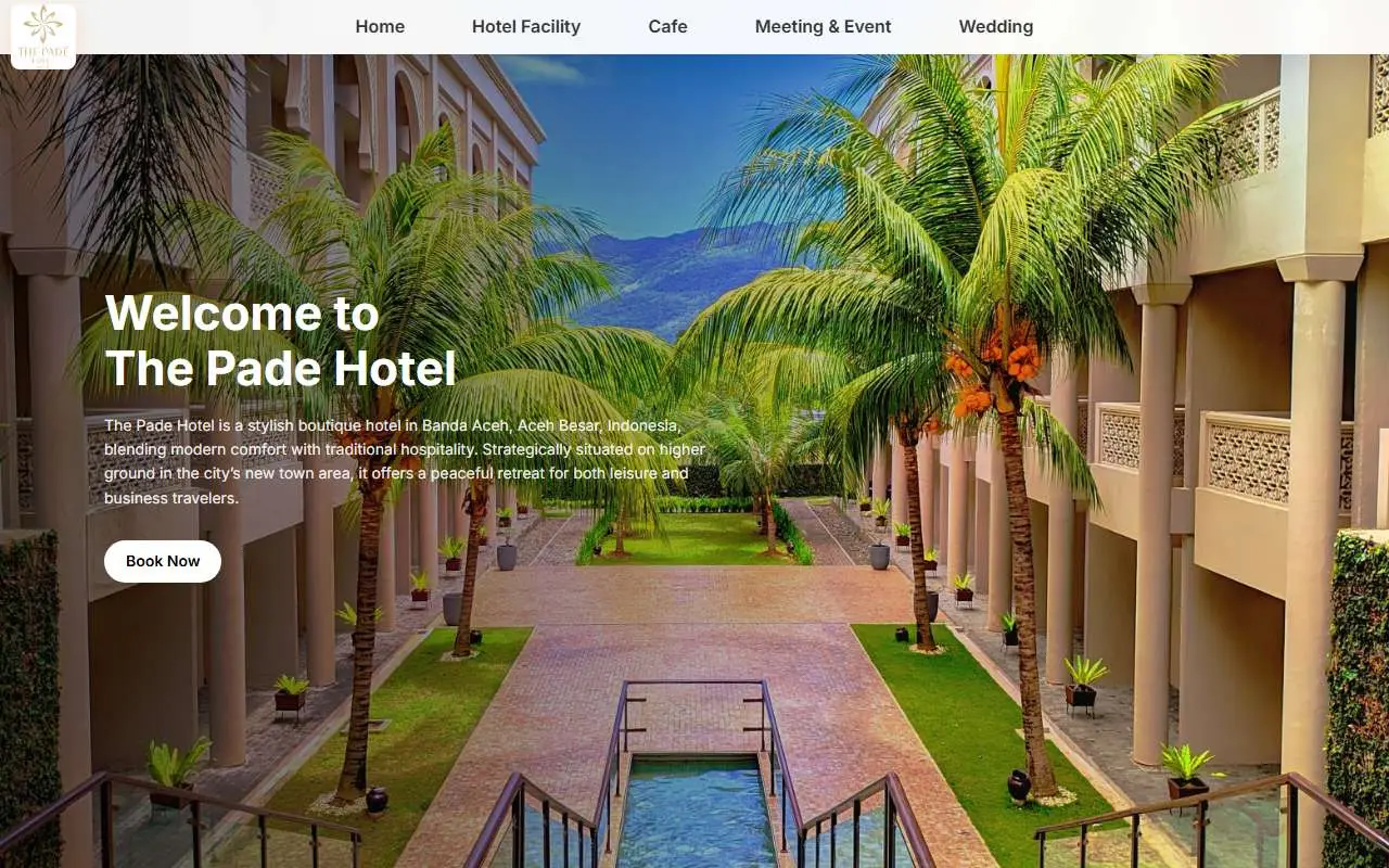 Tampilan website resmi The Pade Hotel Aceh Besar (thepade.com)
