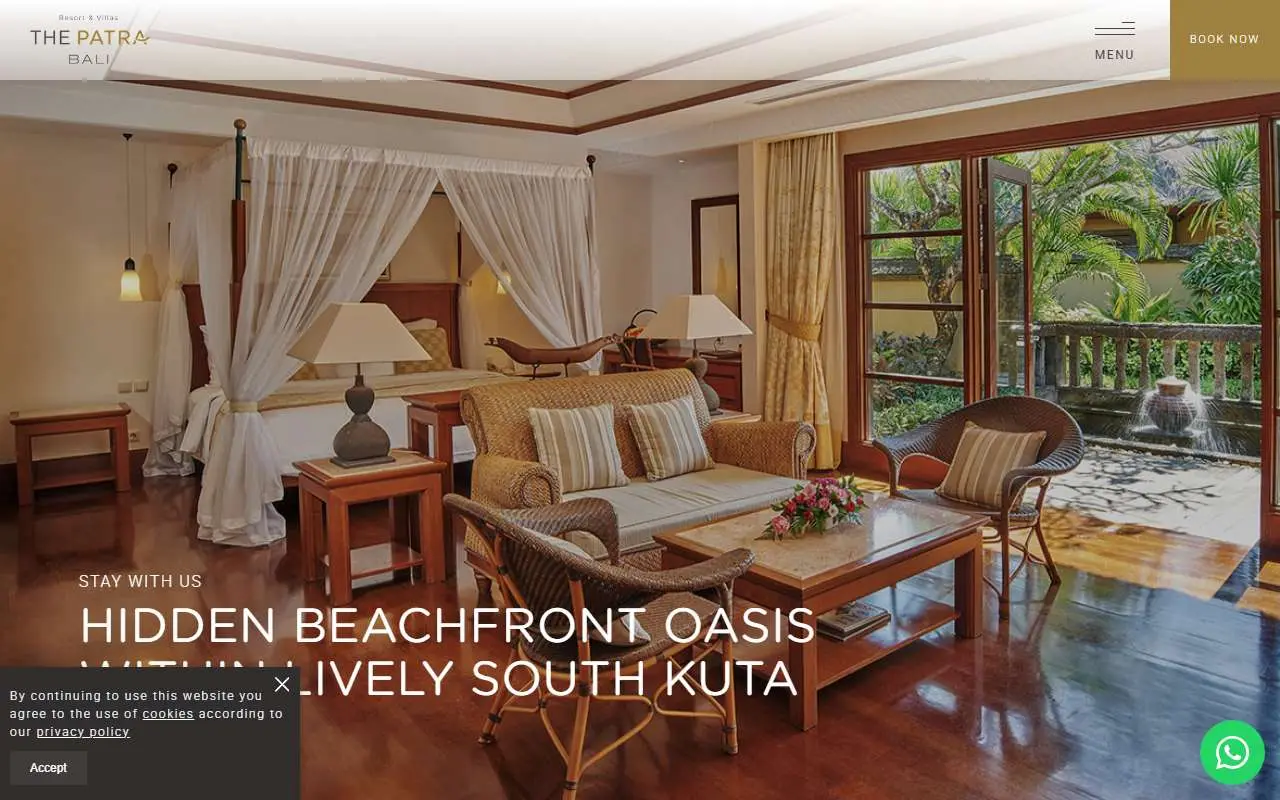 Tampilan website resmi The Patra Bali Resort & Villas (thepatrabali.com)