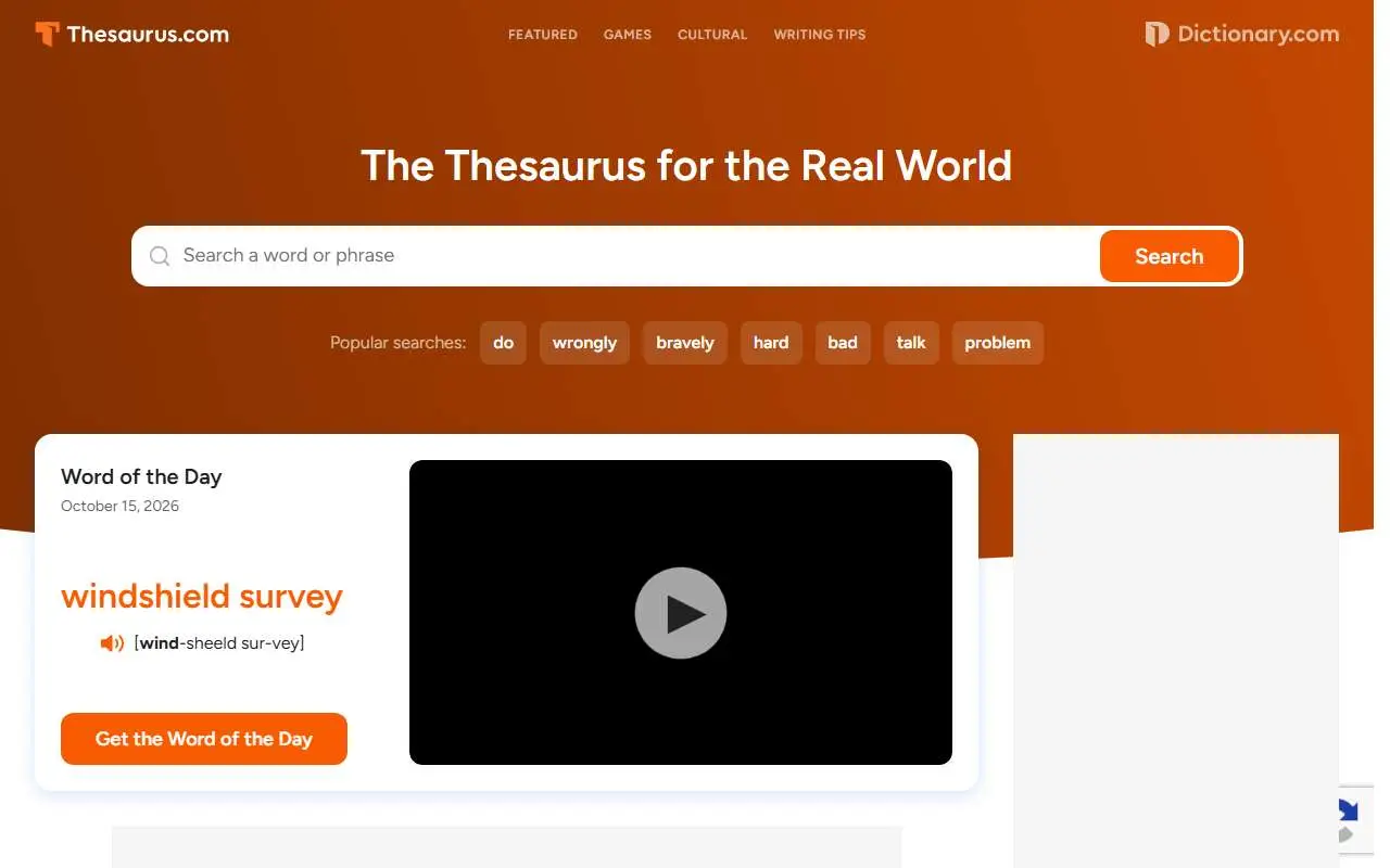 Tampilan website resmi Thesaurus.com (thesaurus.com)