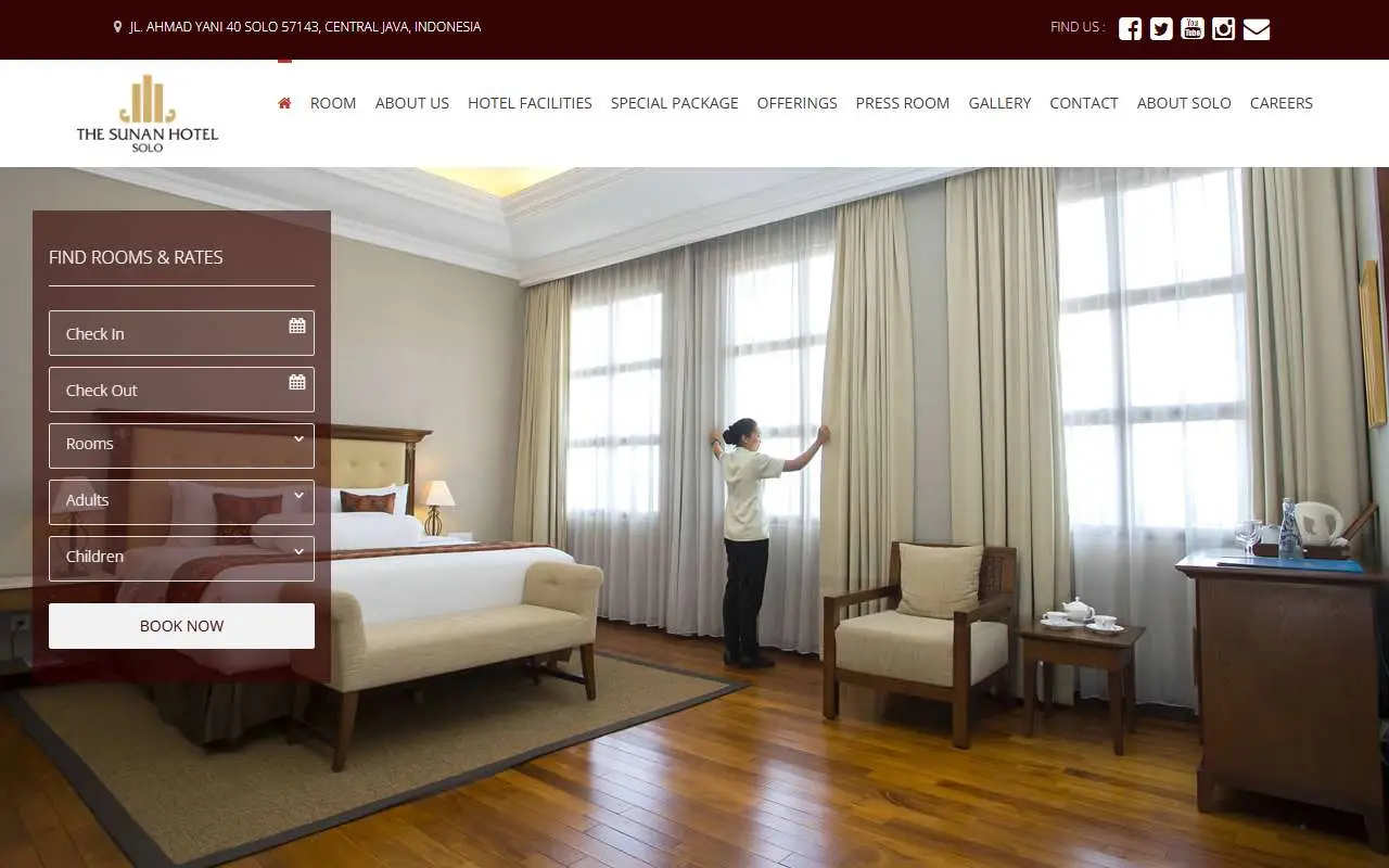 Tampilan website resmi Sunan Hotel Solo (thesunanhotelsolo.com)