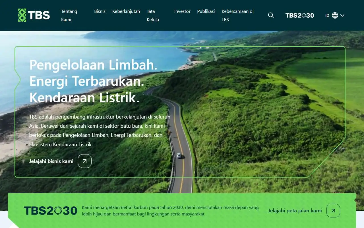 Tampilan website resmi TBS Energi Utama (thisistbs.com)