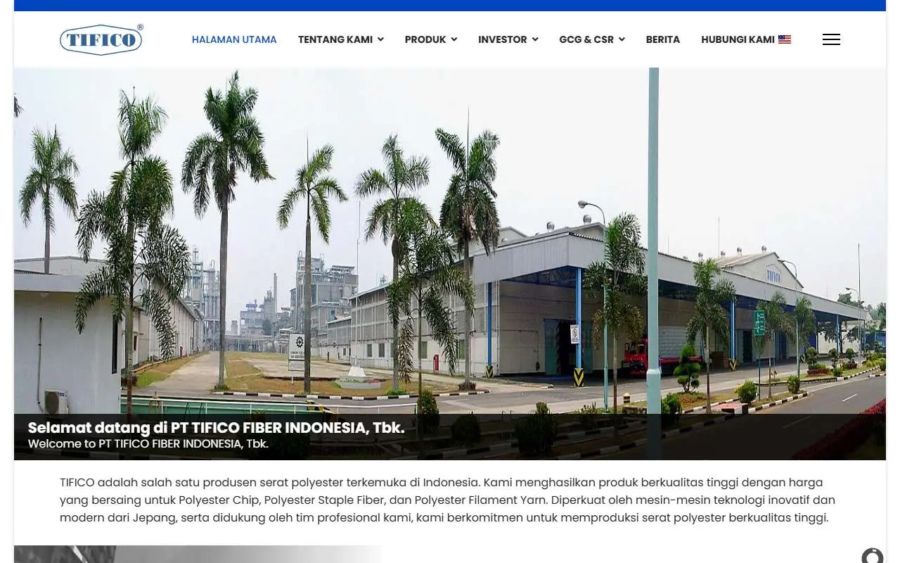 Tampilan website resmi Tifico Fiber Indonesia (tifico.co.id)