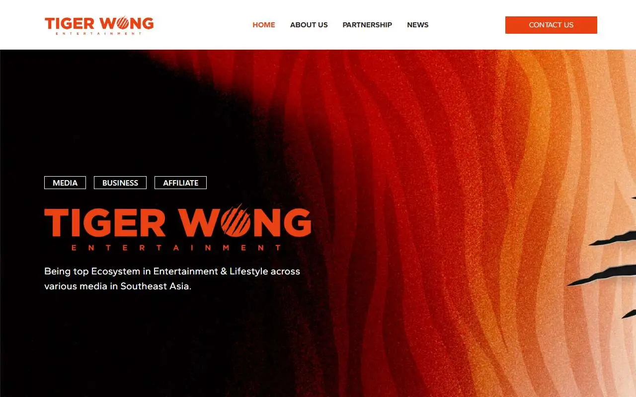 Tampilan website resmi Tiger Wong Entertainment (tigerwongentertainment.com)