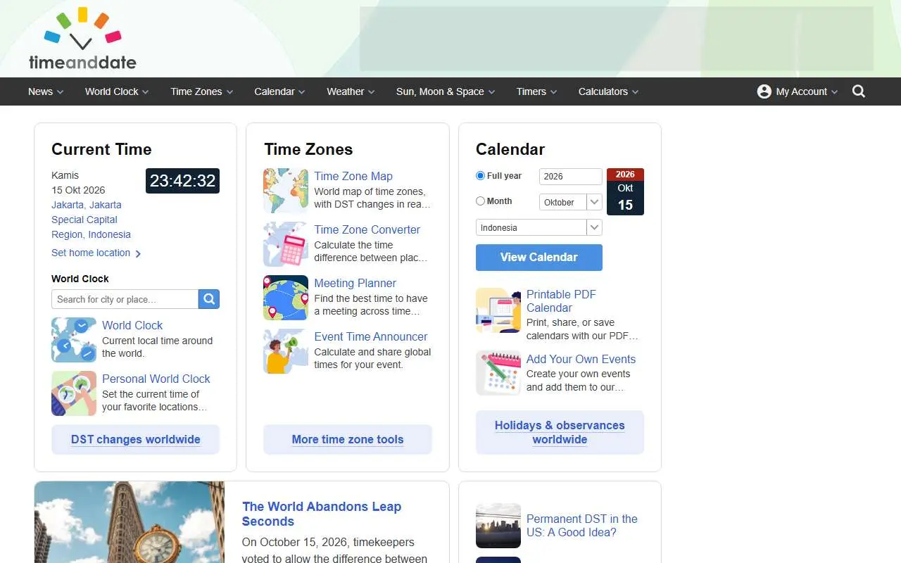 Tampilan website resmi timeanddate.com (timeanddate.com)
