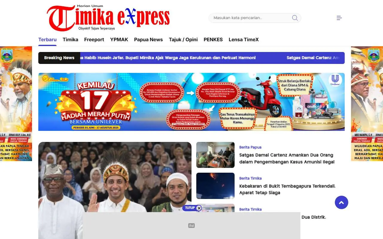 Tampilan website resmi Timika EXpress (timikaexpress.id)