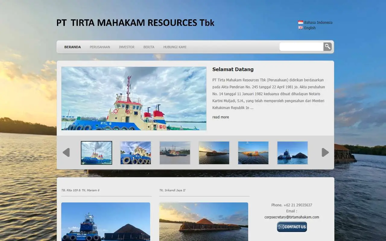 Tampilan website resmi Tirta Mahakam Resources (tirtamahakam.com)