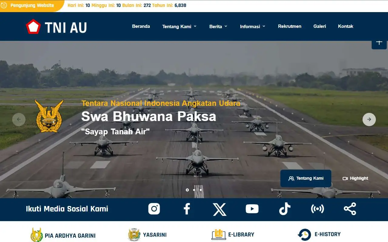 Tampilan website resmi TNI Angkatan Udara (tni-au.mil.id)