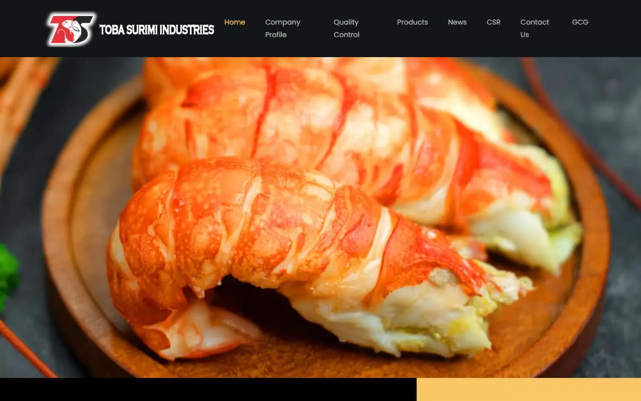 Tampilan website resmi Toba Surimi Industries (tobasurimi.com)