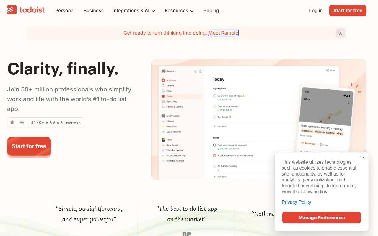 Tampilan website resmi Todoist (todoist.com)
