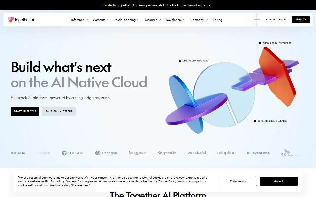 Tampilan website resmi Together AI (together.ai)