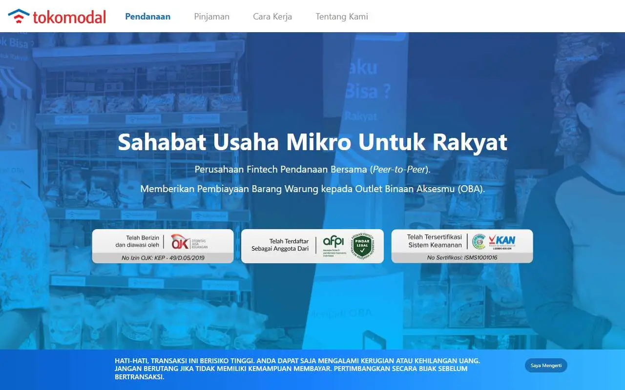 Tampilan website resmi Toko Modal (tokomodal.co.id)