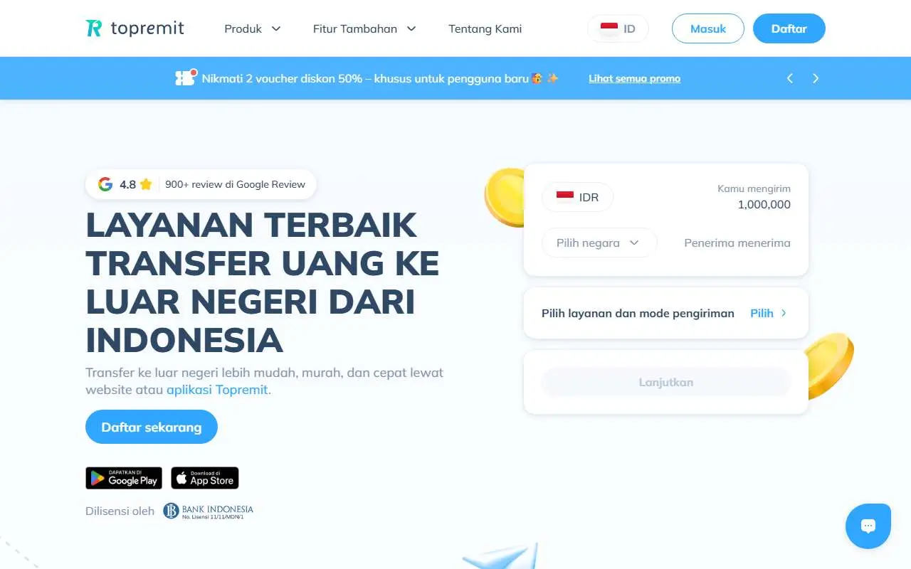 Tampilan website resmi Topremit (topremit.com)