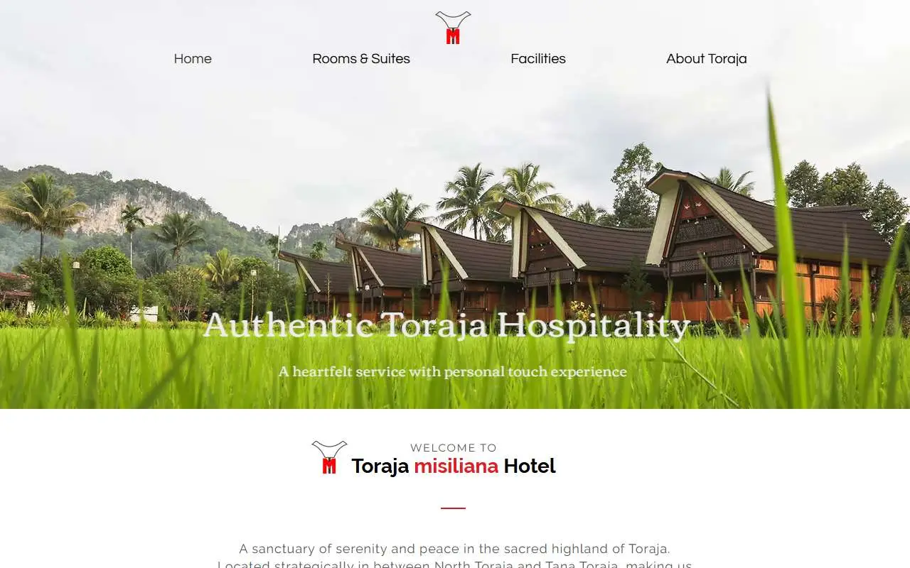 Tampilan website resmi Toraja Misiliana Hotel (torajamisiliana.com)