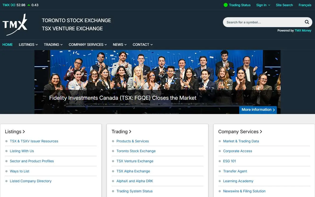 Tampilan website resmi Bursa Efek Toronto (tsx.com)